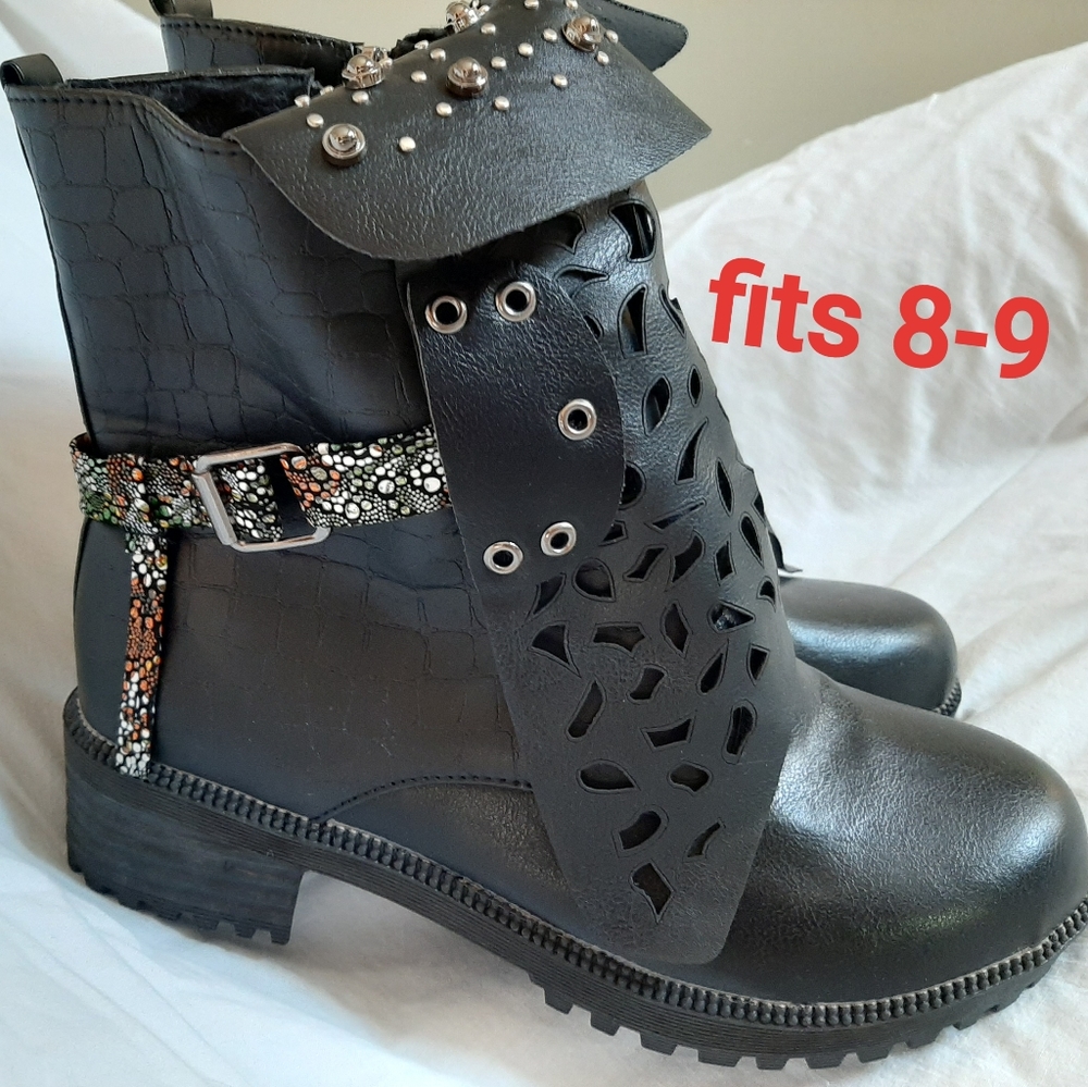Black Ankle Boots Vegan Leather 8.5-9
